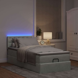 Estructura cama otomana colchón terciopelo gris claro 90x200cm
