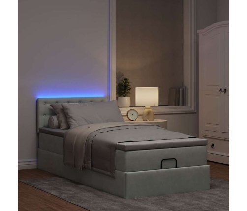 Estructura cama otomana colchón terciopelo gris claro 90x200cm