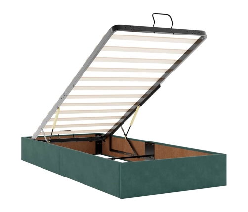 Cama otomana con colchón y LED terciopelo verde oscuro 90x200cm