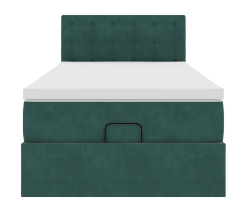 Estructura de cama otomana con colchón terciopelo verde oscuro