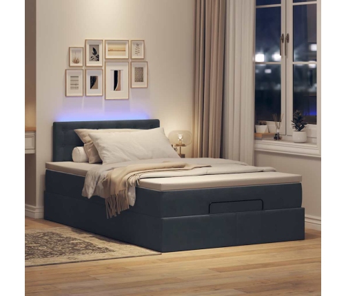 Cama otomana con colchón y LED terciopelo gris oscuro 120x190cm