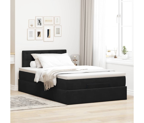 Cama otomana con colchón y LED terciopelo negro 120x190cm