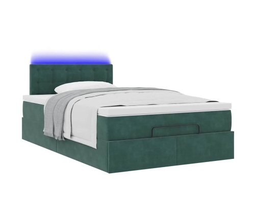 Cama otomana con colchón&LED terciopelo verde oscuro 120x190cm