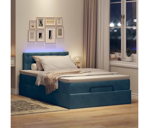 Cama otomana con colchón y LED terciopelo azul oscuro 120x190cm