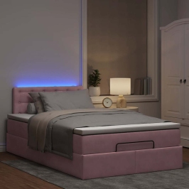 Estructura de cama otomana colchón terciopelo rosa 120x200cm