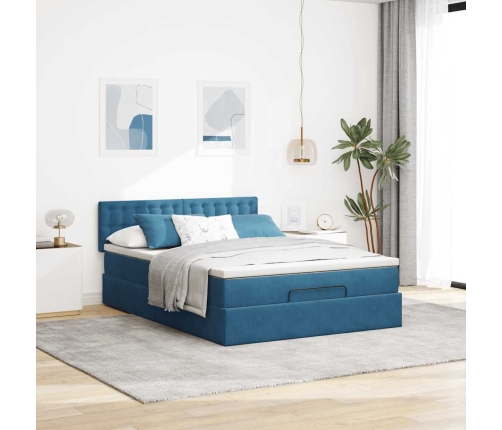 Estructura de cama otomana con colchón terciopelo azul oscuro