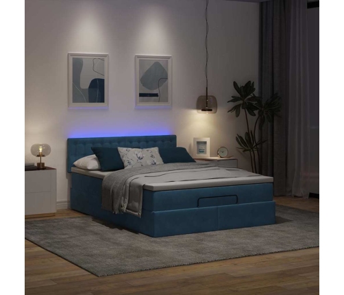 Estructura de cama otomana con colchón terciopelo azul oscuro