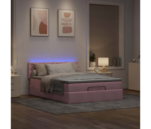 Estructura cama otomana con colchón terciopelo rosa 140x190 cm