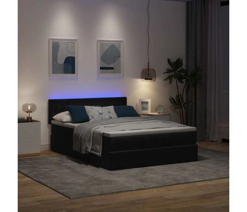 Estructura cama otomana colchón terciopelo negro 140x200cm