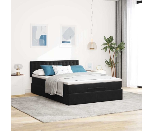 Estructura cama otomana colchón terciopelo negro 140x200cm