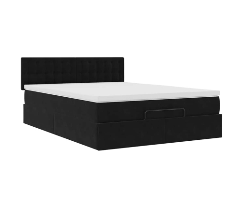 Estructura cama otomana colchón terciopelo negro 140x200cm