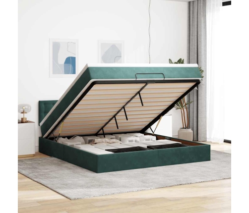 Estructura de cama otomana con colchón verde oscuro 160x200 cm