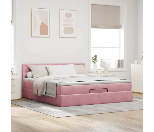 Cama otomana con colchón y LED terciopelo rosa 180x200cm