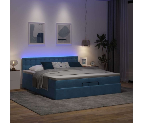 Cama otomana con colchones y luces LED azul oscuro 200x200 cm