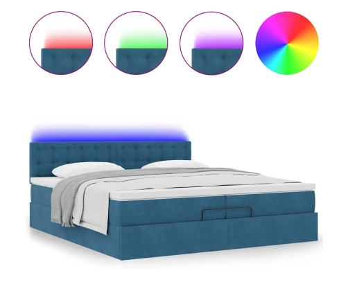 Cama otomana con colchones y luces LED azul oscuro 200x200 cm