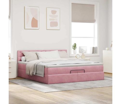 Estructura de cama otomana colchones terciopelo rosa 200x200cm