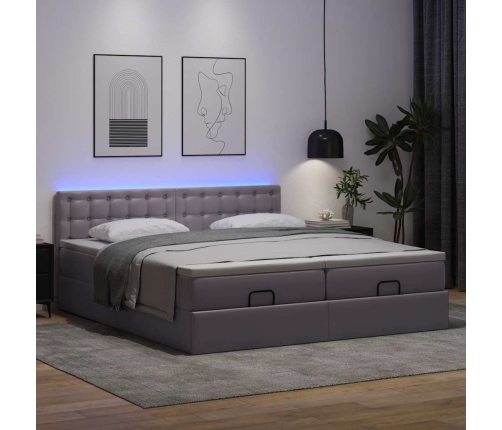 Cama otomana colchón y LED cuero sintético gris 160x200 cm