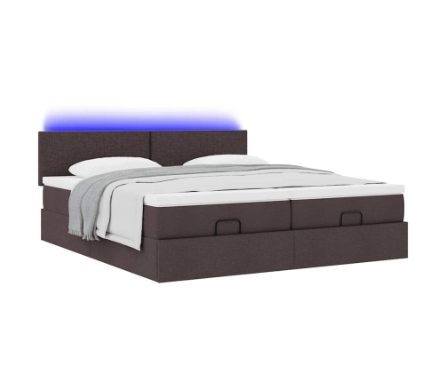 Estructura cama otomana colchones tela marrón oscuro 180x200cm