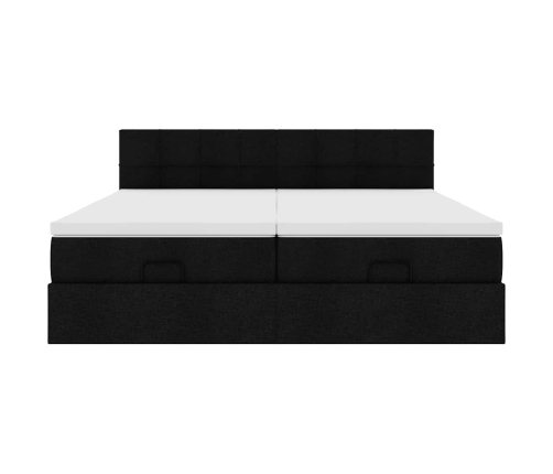 Estructura de cama otomana con colchones tela negra 200x200cm