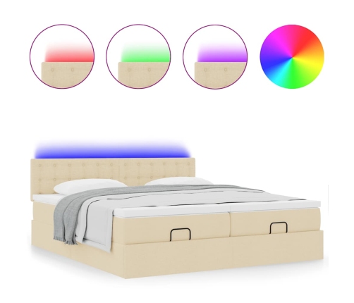Estructura de cama otomana con colchones tela crema 180x200cm