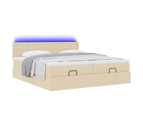 Estructura de cama otomana con colchones tela crema 180x200cm