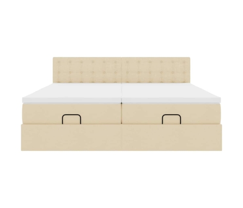Estructura de cama otomana con colchones tela crema 180x200cm