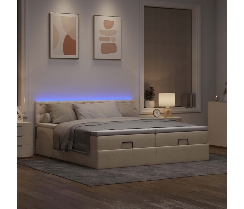 Estructura de cama otomana con colchones tela crema 180x200cm