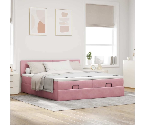 Estructura de cama otomana colchones terciopelo rosa 160x200cm