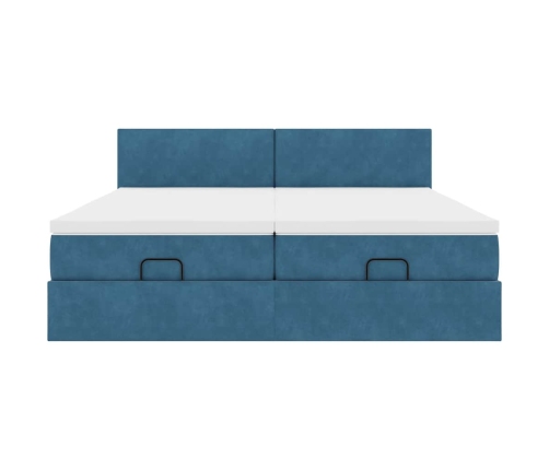 Cama otomana con colchones y luces LED azul oscuro 200x200 cm