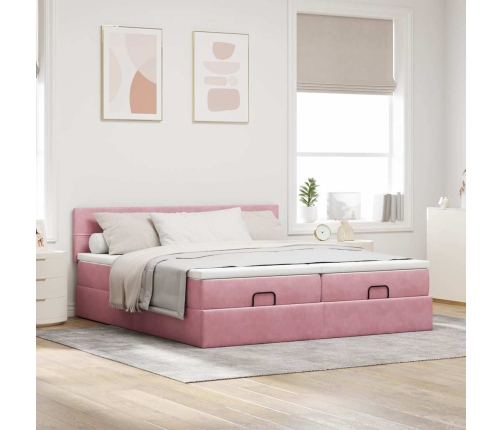 Estructura de cama otomana colchones terciopelo rosa 160x200cm