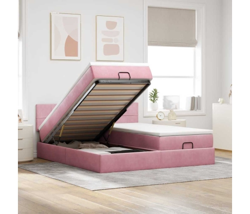 Estructura de cama otomana colchones terciopelo rosa 180x200cm