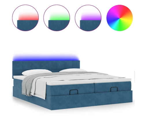 Cama otomana con colchones y luces LED azul oscuro 200x200 cm