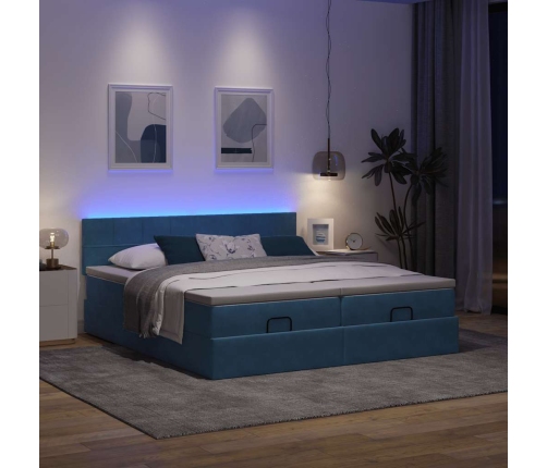 Cama otomana con colchones y luces LED azul oscuro 200x200 cm