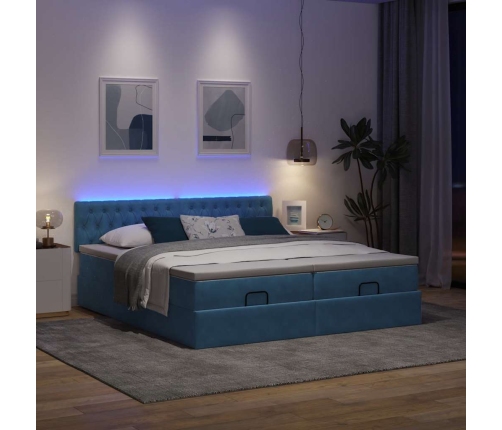 Cama otomana con colchones y luces LED azul oscuro 200x200 cm