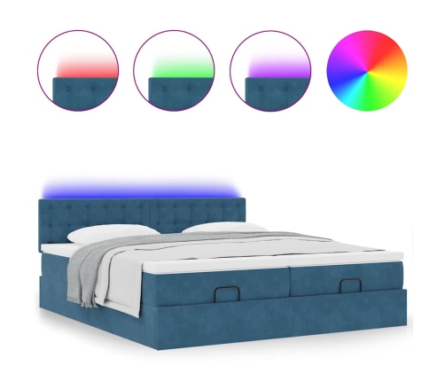 Cama otomana con colchones y luces LED azul oscuro 200x200 cm