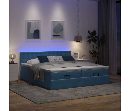 Cama otomana con colchones y luces LED azul oscuro 200x200 cm