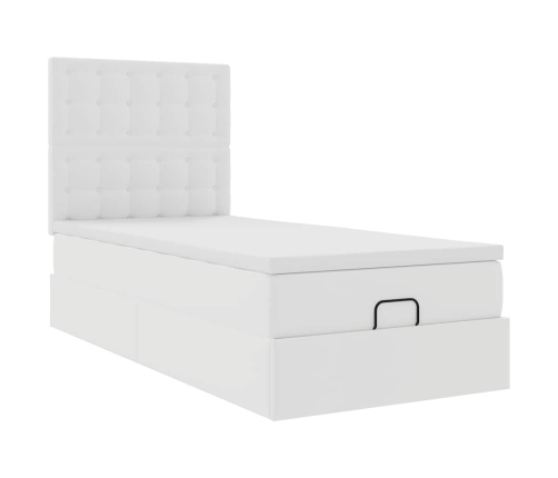 Cama otomana colchón cuero sintético blanco 90x190cm