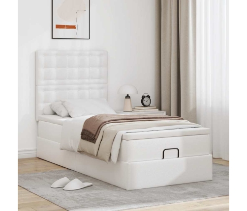 Cama otomana colchón cuero sintético blanco 90x190cm