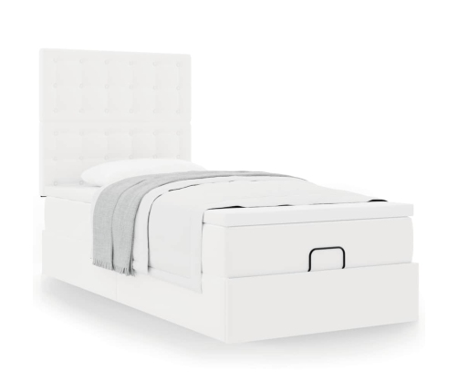 Cama otomana colchón cuero sintético blanco 90x190cm