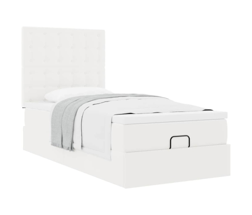 Cama otomana colchón cuero sintético blanco 90x190cm