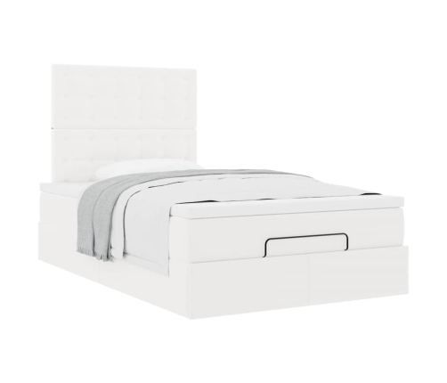 Estructura cama otomana colchón cuero sintético blanco