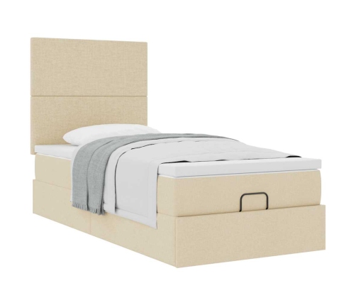 Cama otomana con colchón crema 90x200 cm tela