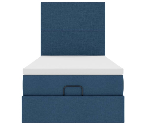 Cama otomana con colchón azul 90x200 cm tela