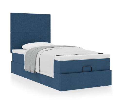 Cama otomana con colchón azul 90x200 cm tela