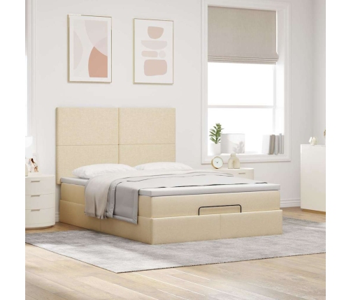 Estructura de cama otomana con colchón tela crema 140x190cm