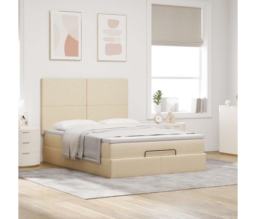 Estructura de cama otomana con colchón tela crema 140x200cm