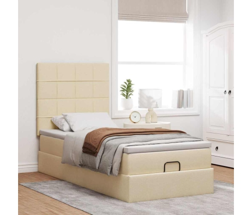 Estructura de cama otomana con colchón tela crema 90x190cm