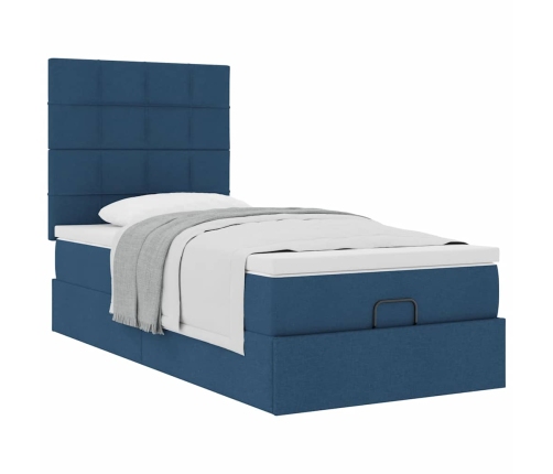 Estructura de cama otomana con colchón tela azul 90x190 cm