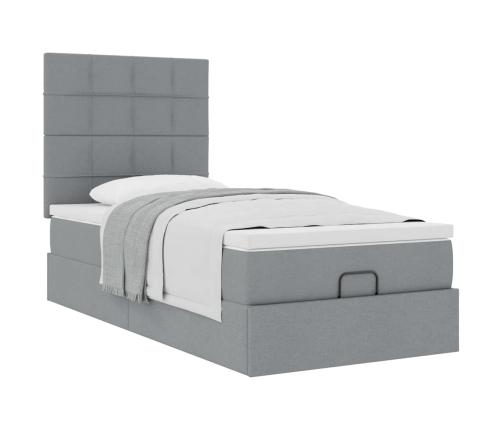 Cama otomana con colchón gris claro 90x200 cm tela