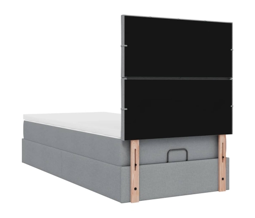 Cama otomana con colchón gris claro 90x200 cm tela